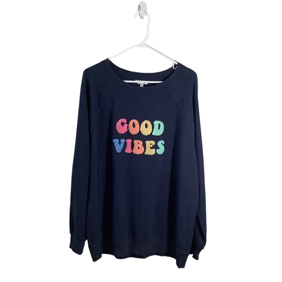 Wildfox Tops - Wildfox Long Sleeve 'Good Vibes' Cotton Blend Soft Sweatshirt